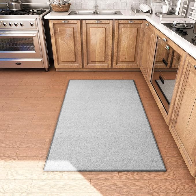 Area Rug with Non Slip Rubber Backing, Washable Soft Floor Carpet for Living Room, Kitchen, Entryway Indoor, Bedroom, Laundry, Low Pile Area Rugs, Solid Color with Pointillism Style, 3 * 5 ft Grey