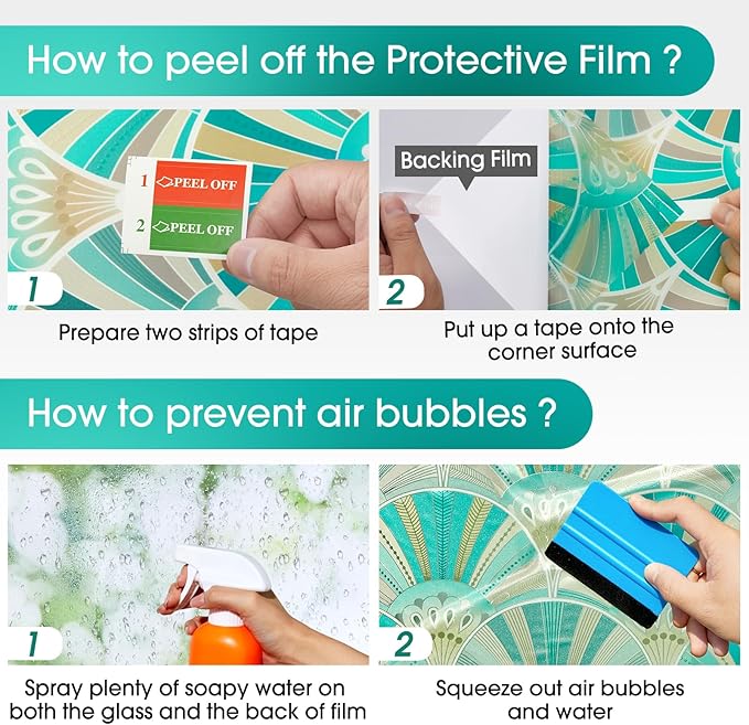 Beautyhero Window Privacy Film, Frosted Reeded Glass Cling, 3D Decorative Coverings with UV Blocking, Static Cling Tint for Bathroom Doors Cabinet