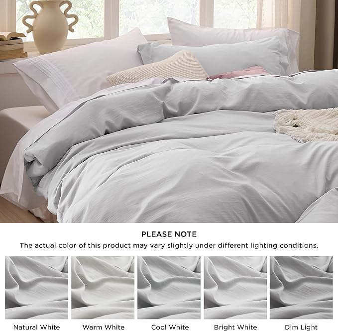 Bedsure Light Grey Oversized King Duvet Cover - 3 Pieces Prewashed Cotton-Like Extra Soft Bedding Set, Includes 1 Duvet Cover 120x98 Inches with Zipper Closure & 2 Pillow Shams, Comforter Not Included