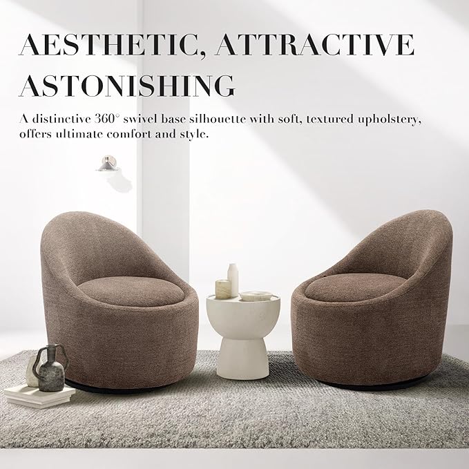 COLAMY Modern Swivel Accent Chair with Hidden Storage, 360° Barrel Swivel Chair, Small Swivel Armchair for Living Room/Bedroom, Brown