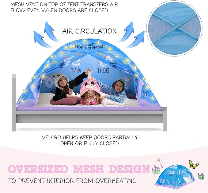 Pink Unicorn Full Bed Tent for Kids Indoor Fort - Magical Dream Tents for Boys Pop Up Toddler Bed Canopy for Girls Bunk Bed Tent for Top Bunk - Sensory Sleep Pod for Kids Educational