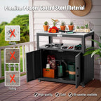 Garden Potting Bench with Storage Cabinet,Outdoor Gardening Table & Work Bench for Plants, Horticulture,Outdoor Workstation with Stainless Steel Tabletop,Outdoor Work Table