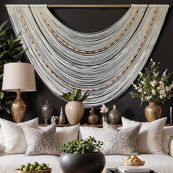 Macrame Wall Hanging Handcrafted Boho Wall Decor Bead Woven Wall Hanging for Bedroom, Living Room, Entryway, Farmhouse or Nursery Bohemian Home Aesthetic 57"x35"