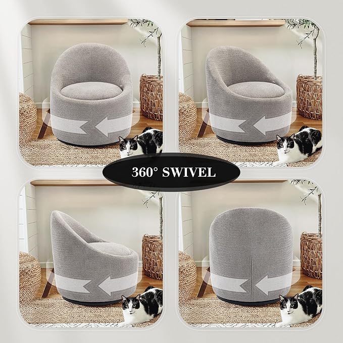COLAMY Modern Swivel Accent Chair with Hidden Storage, 360° Barrel Swivel Chair, Small Swivel Armchair for Living Room/Bedroom, LightGrey