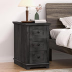 HIFYOBRO 3 Drawers End Table with Flip Top Charging Station, Side Table with Storage, Narrow Wooden Nightstand, End Table Living Room & Bedroom