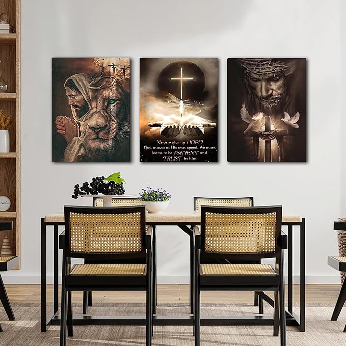 Fantasy Artists 3Pcs Jesus Wall Art, Christian Wall Decor for Biblical Room, Unframed Canvas Painting Prints, Religious Art Posters for Church Living Room Bathroom, 16" X 24"