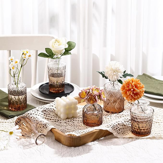Bud Vases in Bulk 30, Glass Vases for Centerpieces, Small Vases for Flowers, Small Flower Vases for Centerpieces, Mini Vintage Vases, Amber Bud Vase for Wedding Table Decor