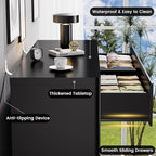 Black Dresser for Bedroom with 6 Double Drawers, 48" Wide Wooden Chest of Drawers with Curved Profile, Modern Fluted Dresser TV Stand, Wood Closet Clothes Storage Organizer for Living Room