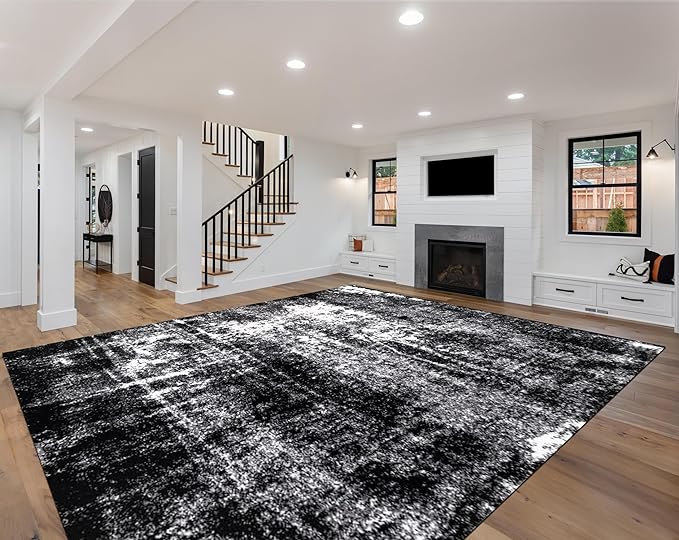Keen Home Design Area Rugs - 10x14 Non-Shedding, Abstract Rugs for Kitchen, Living Room, Bedroom, Dining Room, Entryway - Size: 9'10" x 14', Abstract Black