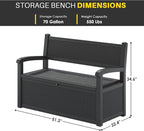 70 Gallon Deck Bench with Storage,Outdoor Storage Box Bench Waterproof&Lockable, Resin Patio Furniture with Armrest for Patio, Porch, Garden,Black