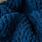 WESHIONGOO Chunky Knit Blanket Throw 40"*40" Knitted Throw Blankets for Couch Bed Fluffy Soft Blanket with Jumbo Chenille Yarn Thick 100% Handmade(Navy Blue)