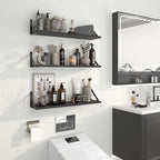 Heimlove Floating Shelves for Wall, 24 Inch Long Wood Floating Shelves Set of 3, Wall Mounted Hanging Shelf for Bathroom Bedroom Kitchen, Black