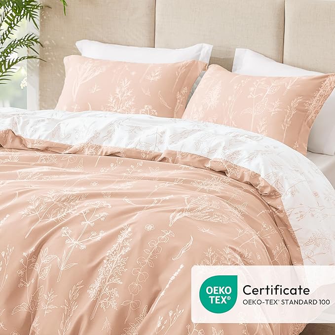 Love's cabin Dusty Rose Pink King Size Comforter Set - King Comforter Set, 3 Pieces Cute Floral Bedding Sets for All Seasons,1 Soft Reversible Botanical Flowers Comforter and 2 Pillow Shams