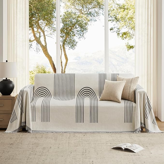 Boho Couch Cover Washable Sectional Couch Covers for Dogs Reversible Sofa Slipcover for 2 or 3 Cushion Couch Pet Friendly Furniture Protector (3# Heise, 71" x 150")