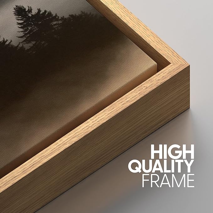 SIGNWIN Framed Canvas Print Wall Art Woodland Nursery Decor Set Misty Dark Mountain Forest Silhouette Nature Modern Art Rustic Landscape for Living Room, Bedroom, Office - 24"x36"x3 Natural