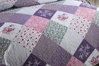 Travan Bedspread Quilt Set 3-Piece Lightweight Coverlet Set with Shams Reversible Quilted Bedding Set for All Season, Purple Floral, Queen Size