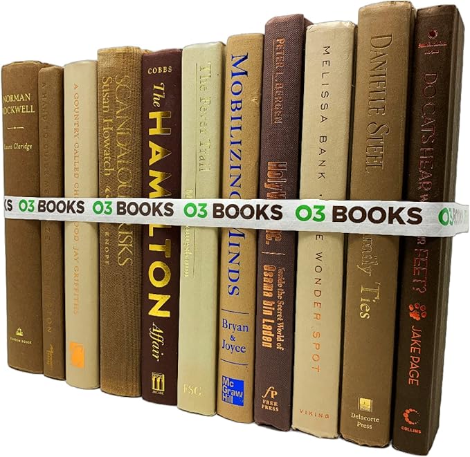 Curated Decorative Books Hardcover Décor Books for Home Décor, Choose Color, Interior Design, Office, Wedding Display, Instant Library, or Staging (One Foot, Brown)