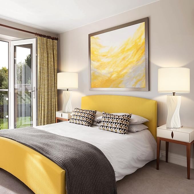 White Ceramic Table Lamps 21.5In, Modern Plug in Table Lamp Decor for Bedroom Bedside Nightstand Living Room Office Desk