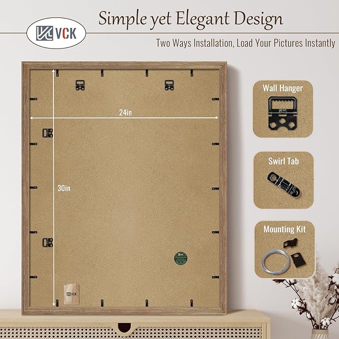 VCK 24x30 Poster Frame 3 Pack, Brown Walnut Wood Picture Frame, Exclusive Wood Grain, Wall Mounting Hanging