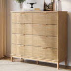 LINSY HOME Fluted Dresser for Bedroom with 8 Drawers, 47" Wide Mid Century Modern Dressers, Tall Boho Chest of Drawers, Large Wood Accent Storage Cabinet for Living Room, Curved Profile Design, Oak