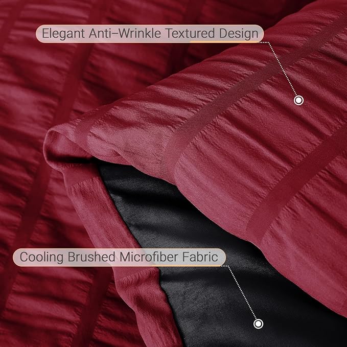 MUXHOMO 7 Pieces California King Comforter Set, Seersucker Bed in a Bag Cal King Size, All Season Luxury Bedding Set with Comforter, Flat Sheet, Fitted Sheet, Pillowcases & Shams, Red & Black