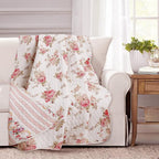 Cozy Line Home Fashions Vintage Floral Reversible 100% Cotton Bedding Quilted Throw Blanket, Reversible & Lightweight, 60" x 50" Inch (Throw, Pink Peony)