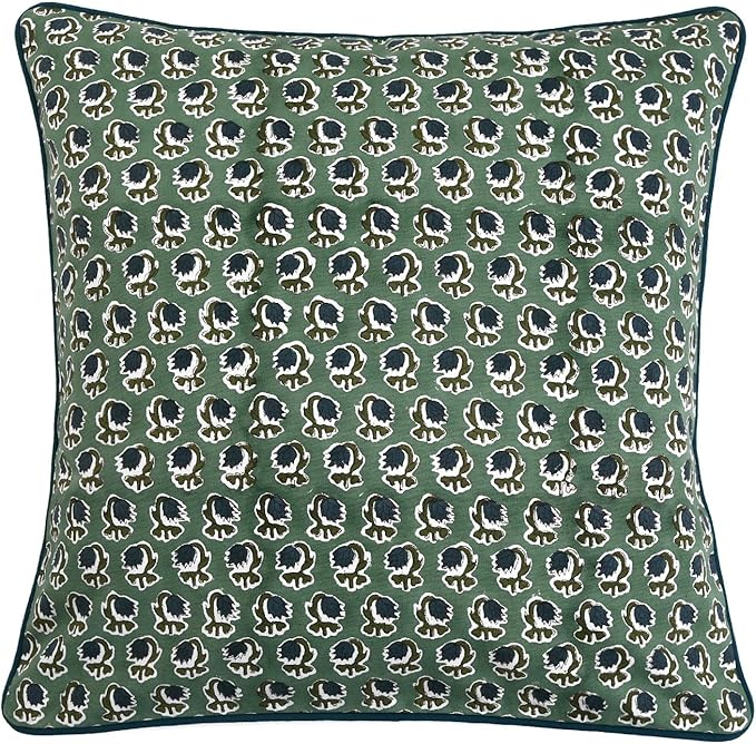 Ridhi Basil Green Block Print Cotton Canvas Throw Pillow Covers for Decorative Couch Pillows for Living Room, Chic Boho Cute Outdoor Valentine Pillows Covers Gifts 24x24 Inches