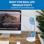 Mount-It! LED Desk Lamp with Wireless Charger and USB-C Charging Port, Dimmable Desk Lamp with 25 Brightness and Color Modes, for Home or Office, Adjustable Arm, Silver/White