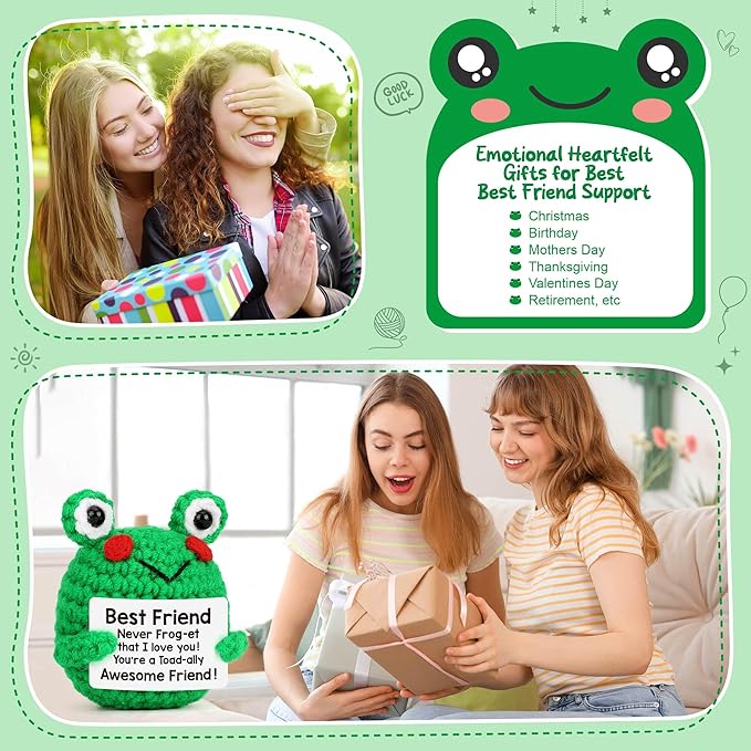 LEJIAJINW Friendship for Women Birthday Bestie BFF Sister, Birthday Gifts for Women Friends, Mini Cute Handmade Frog Positive Gift Ideas Christmas Thanksgiving Valentines Day for Her