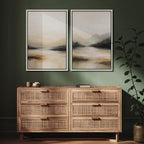 SIGNFORD Framed Canvas Print Wall Art Set Abstract Mountain Landscape Neutral Beige and Black Illustration Modern Art Decorative Nordic Nature for Living Room, Bedroom, Office - 24"x36"x2 White