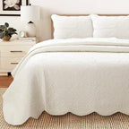 Cozy Line Home Fashions 100% Cotton Medallion Off White Matelasse Embossed Bedding Quilt Set, Reversible Lightweight Bedspread, Coverlet for All Season (Blantyre - Ivory, King - 3 Piece)