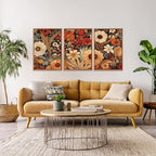 Aurlan Boho Burnt Orange Terracotta Wildflowers Framed Wall Art(16"x24"), 3 PCS Abstract Floral 3D Textured Canvas Artwork, Large Modern Vintage Botanical Nature Art Wall Decor for Home Office Living Room Bedroom