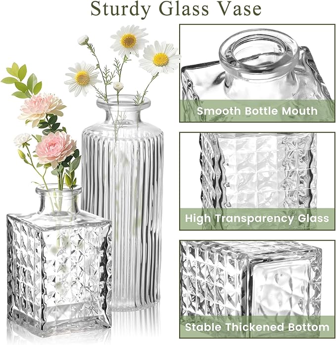 DomeStar 16PCS Glass Bud Vases Set for Bouquet, Small Clear Cylinder Vases for Table Centerpieces Wedding Home DIY