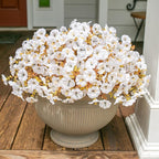 Fake Mums Artificial Fall Flowers Fake Plants for Outdoors Autumn Decor, 12 Bundles White Silk Morning Glory with Eucalyptus Look Real UV Resistant Faux Flowers for Outside Planters Front Door Yard