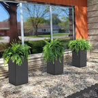 Modern Metal Planter Black – 28” Tall with Removable Insert Shelf | Heavy-Duty Outdoor & Indoor Planter Box for Patio, Porch, Garden (14x14x28in)