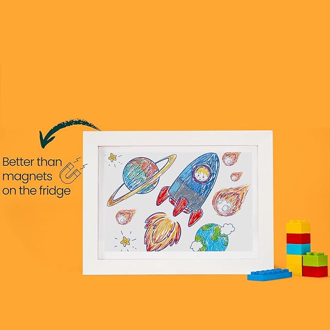 Kids Art Frames 8.5x11, Front Opening Artwork Display Frame for Kids’ Creations – White Changeable Frame Holds 250+ Pieces, Show & Store Kids Art, Crafts, and 3D Projects, Easy Wall Hanging