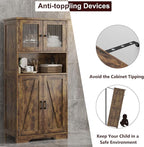 GarveeHome 54in Tall Bathroom Cabinet, Farmhouse Storage Cabinet with Glass Doors and Adjustable Shelves, Freestanding Kitchen Pantry Cabinets, Cupboard for Living Room, Dining Room, Rustic Brown