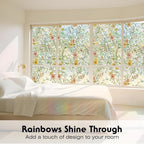 Volcanics Stained Glass Window Film with Installation Tools, Rainbow Window Privacy Film, Decorative Window Clings for Glass Windows, Static Cling Sun Blocking Floral Decals, 35.4 x 78.7 Inch