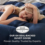 Bedsure Cotton Duvet Cover King - 100% Cotton Waffle Weave Navy Blue Duvet Cover King Size, GentleSoft™ and Breathable Bedding Set for All Season, 3 Pieces, 104"x90"