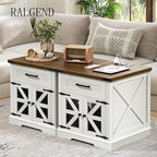 White Farmhouse End Table with Charging Station, 24" Large Sofa Side Table with Drawer, Large End Table for Living Room, Wooden Nightstand with Outlet, Square, White and Walnut