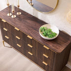 T4TREAM 6-Drawer Dresser Fluted Design, with Gold Accents (Dark Walnut)
