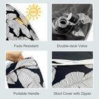 LVTXIII Inflatable Stool Ottoman Footrest with Handle, Indoor or Outdoor Foot Rest for Home Patio Garden and Camping, D21 x H9, Black Lush Leaf Jungle