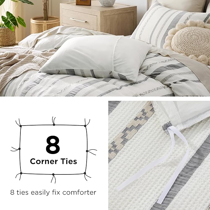 Bedsure Waffle Weave Duvet Cover Queen - 100% Cotton Boho Duvet Cover Set with 2 Pillowcases - Extra Soft Cream White Textured Comforter Cover with Zipper Closure (Queen, 90"x90")