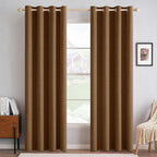 MIULEE 100% Blackout Linen Curtains for Bedroom Thermal Insulated Brown Grommet Room Darkening Curtains & Drapes Fall Decor for Living Room Nursery 52 x 84 Inch (2 Panels)