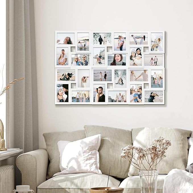 Jerry & Maggie 4×6 collage frame 24 pictures, picture frames collage wall decor, 24 slot picture frame Wall Hanging For 6×4 Photo, White