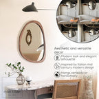 Irregular Wood Frame Boho Mirror - Large Wall Mounted Accent, Asymmetrical, Modern Aesthetic Wall Decor for Bedroom, Entryway, Living Room, Bathroom (Brown)