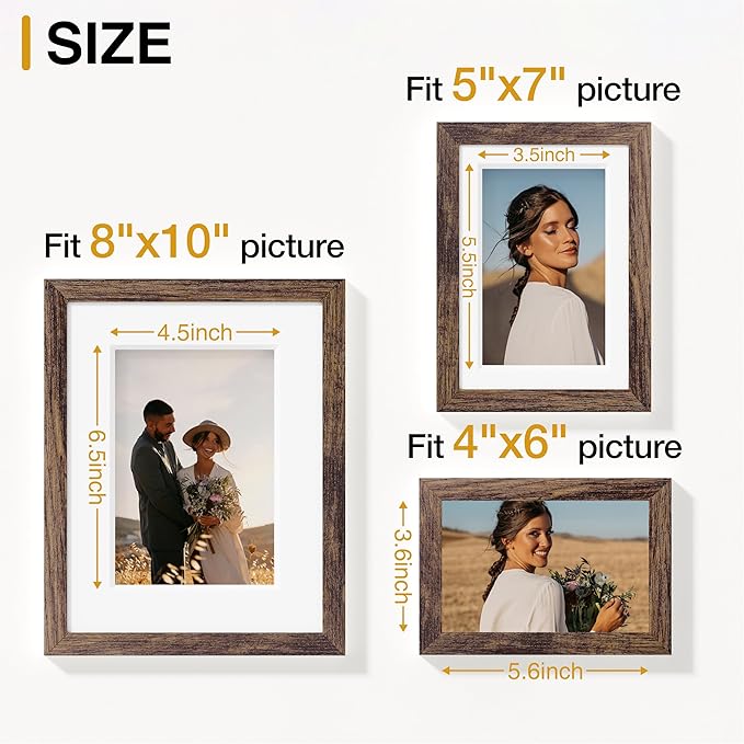 Vittanly 15 Pack Picture Frames Collage Wall Decor for Mounting or Tabletop Display, Gallery Frame Set for Family, Multi Sizes Including 3pcs 8x10, 6pcs 5x7, 6pcs 4x6, Brown