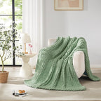 L'AGRATY Chunky Knit Blanket Throw: 72''x84'' Chenille Chunky Knitted Throw Blanket for Bed Couch - Handmade Thick Big Cable Knit Blanket - Large Chunky Crochet Blanket for Home Decor(Sage Green)
