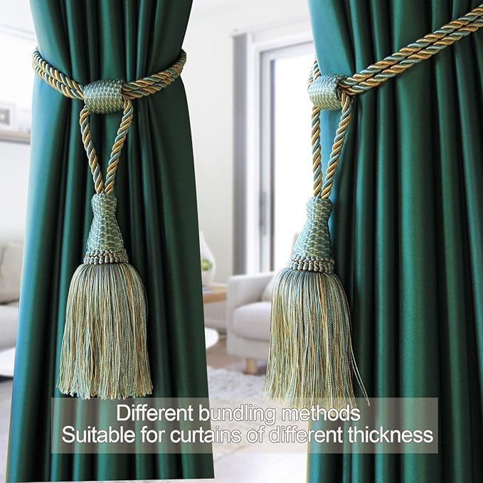 Fenghuangwu Curtain Tiebacks Handmade Elegant Curtain Tie Backs Holdbacks with Tassel for Home Office Decor 2 Pack - Blue
