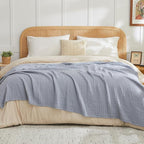 EMME Cotton Muslin Throw Blanket Couch Breathable Gauze Blanket Soft Lightweight Blankets Adults (Dusty Blue, 50"x60")